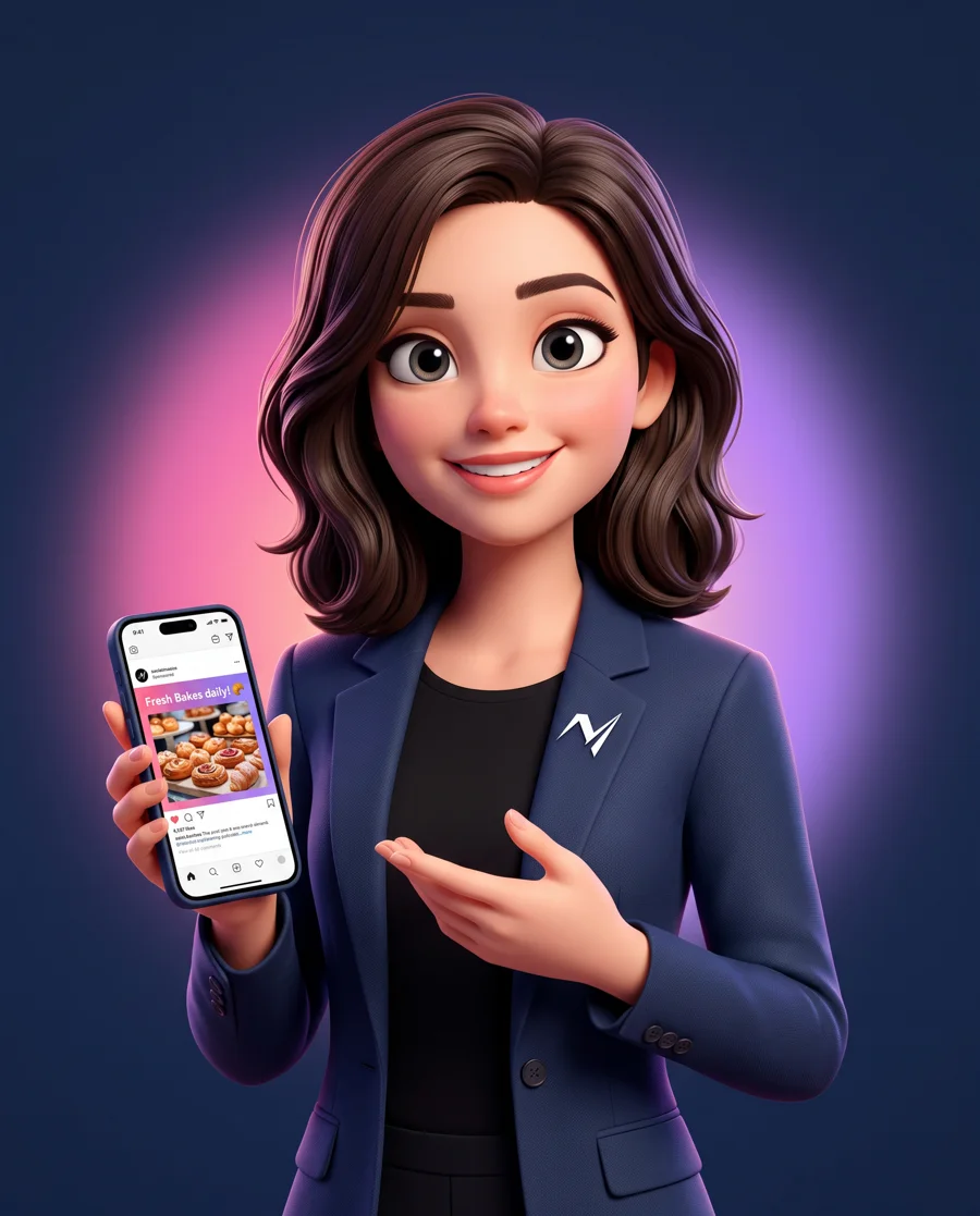EVA, agent réseaux sociaux, présente un post sur son téléphone
